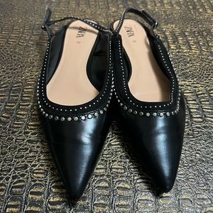 Like New Zara silver studded sling back flat size 39